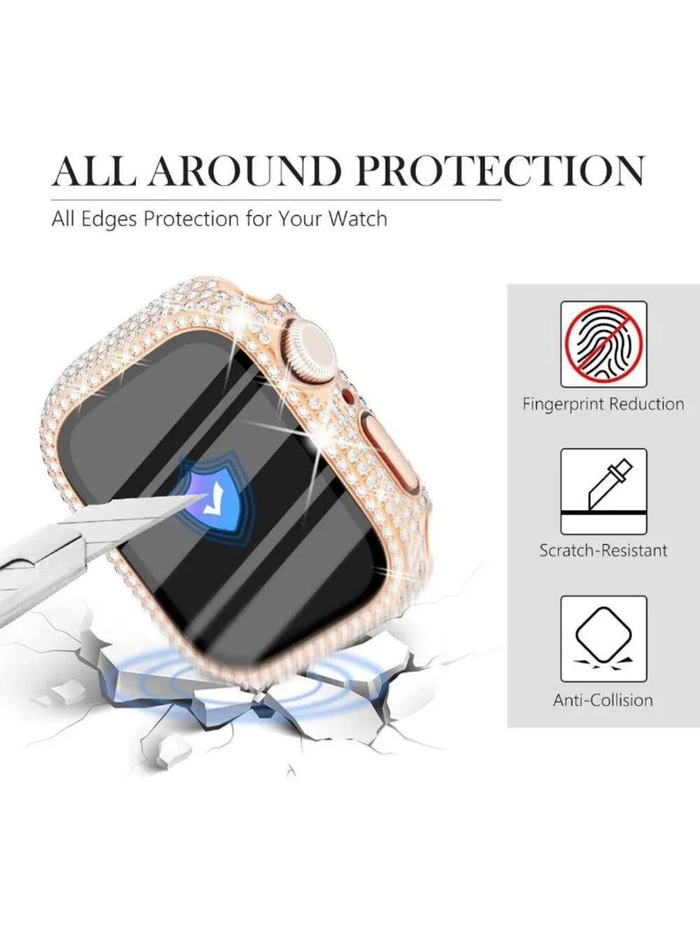 6-Pack Bling Crystal Diamond Apple Watch Case 45mm with Tempered Glass Protector